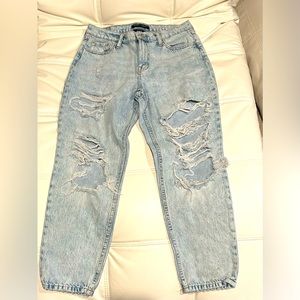 Women’s Aéropostale distressed mom jeans, light blue, size 8